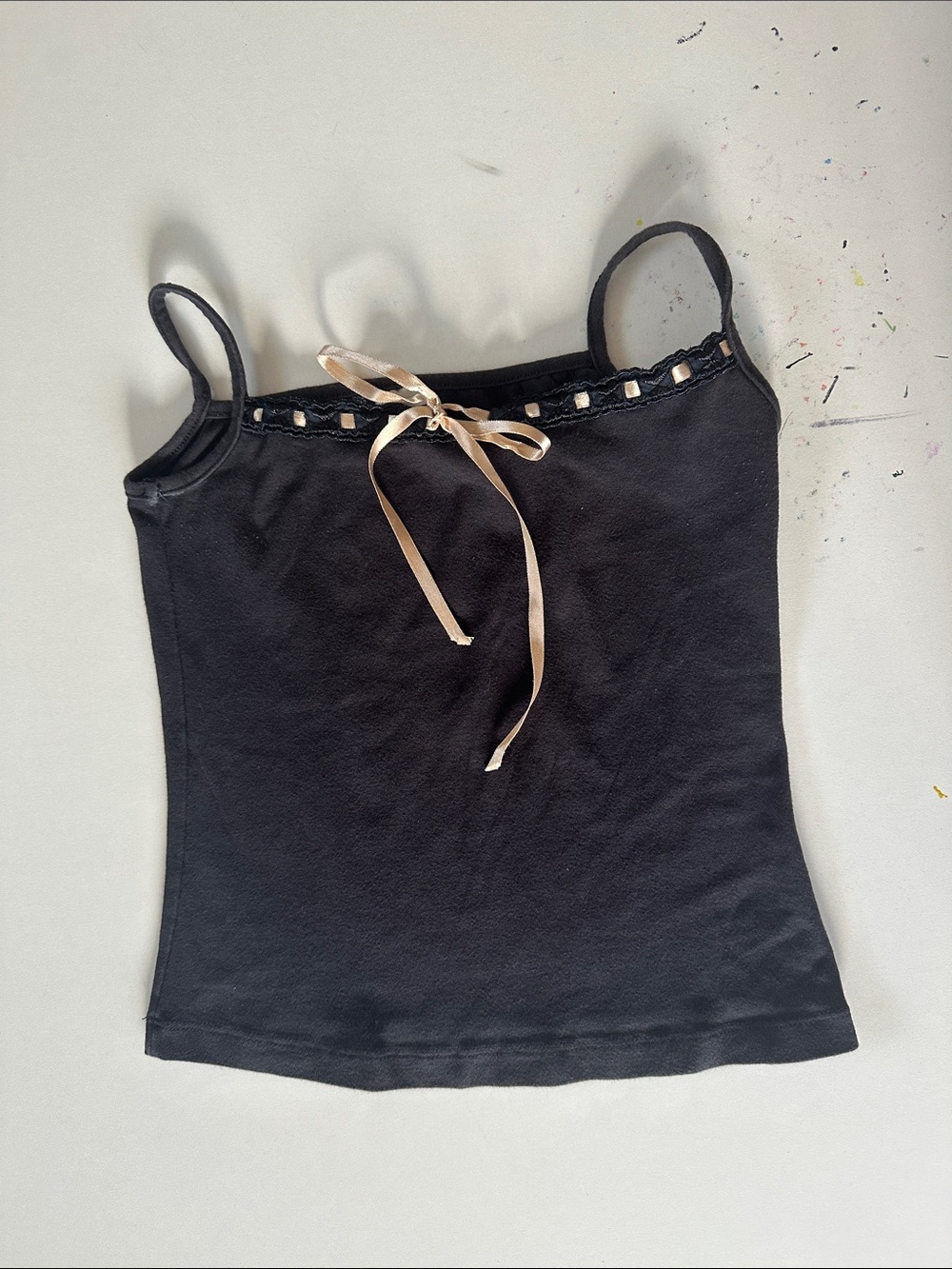 Black Camisole with Cream Ribbon Accent